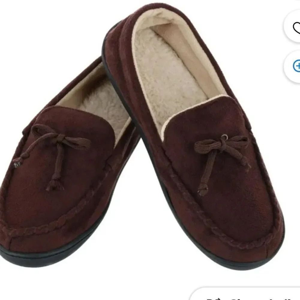 Isotoner Microsuede Moccasin Slipper with Whipstitch Dark Chocolate